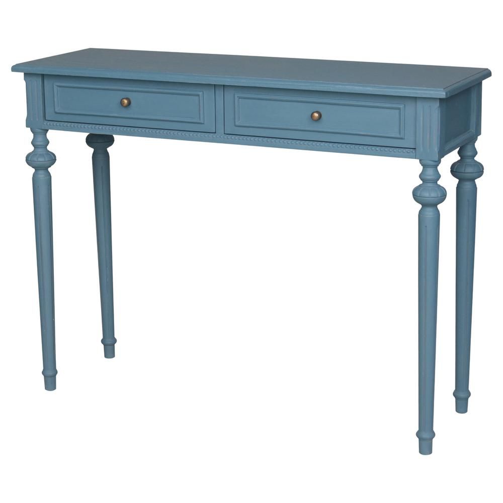 Unbranded Ashbury Bruges Oak Veneer And Antique Blue 1-Drawer Console ... inside Vintage Console Table With 4 Storage Drawers And Solid Wood Frame, Retro Blue