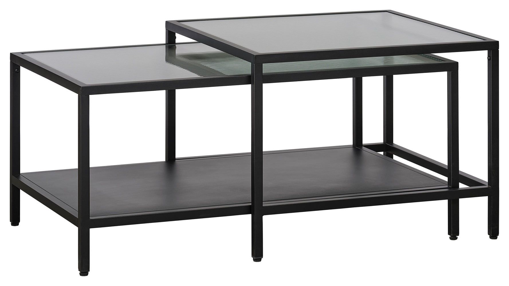 Unique Furniture Metal And Fluted Glass Nesting Coffee Table Set In ... in Metal And Fluted Glass Nesting Coffee Tables, Black