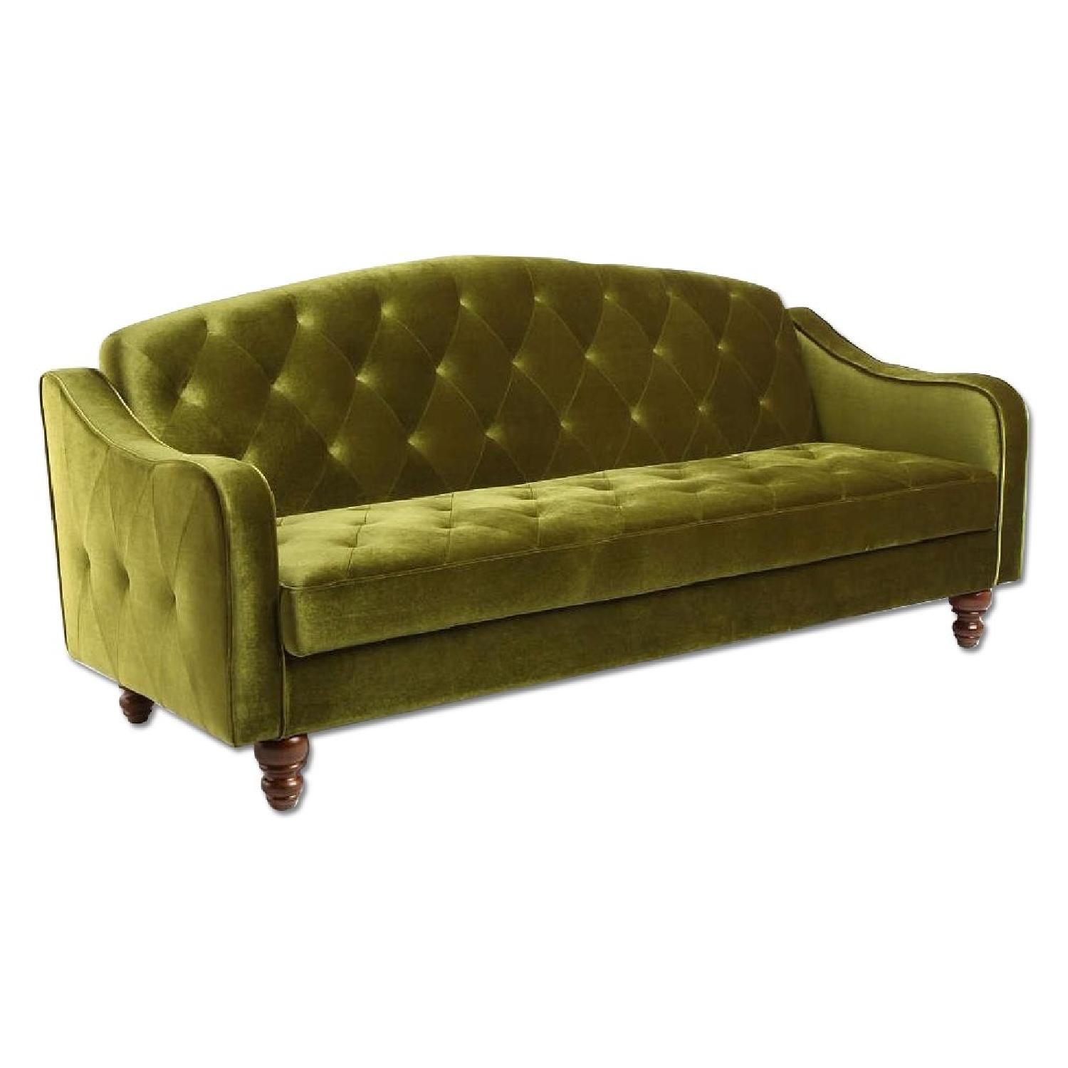Urban Outfitters Ava Velvet Tufted Sleeper Sofa In Moss Green - Aptdeco with Understanding the Art of Tufted Upholstery in Modern Living Spaces