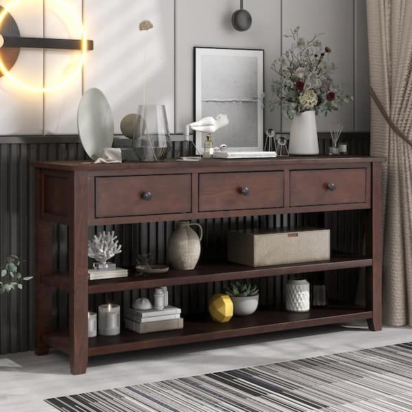 Urtr 50 In.espresso Rectangle Wood Long Console Table With Drawers And ... for Understanding the Practical Benefits of Narrow Console Tables with Three Storage Drawers in Espresso Finish