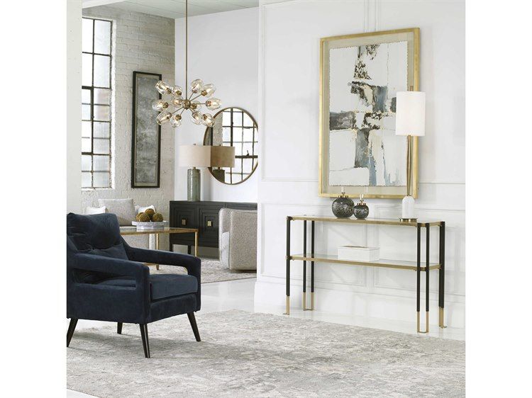 Uttermost Kentmore Modern Rectangular Glass Matte Black Brushed Gold ... within Modern Living Solutions The Uttermost Kentmore Console Table in Everyday Spaces