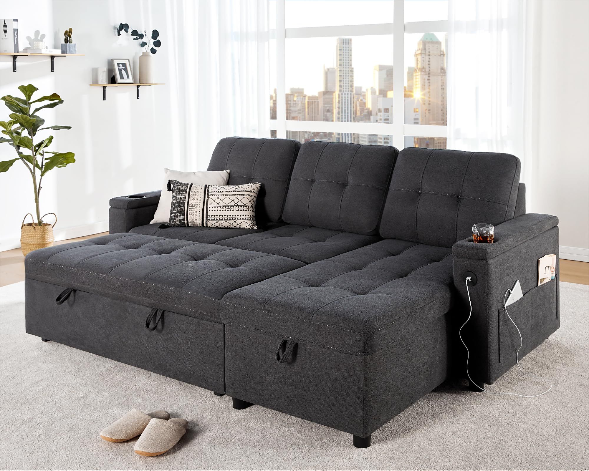 Vanacc Sleeper Sofa, Modern Tufted Convertible Sofa Bed, Usb Charging ... within Modern Sleeper Sofa With Tufted Back, Usb Port & Convertible Design, Black