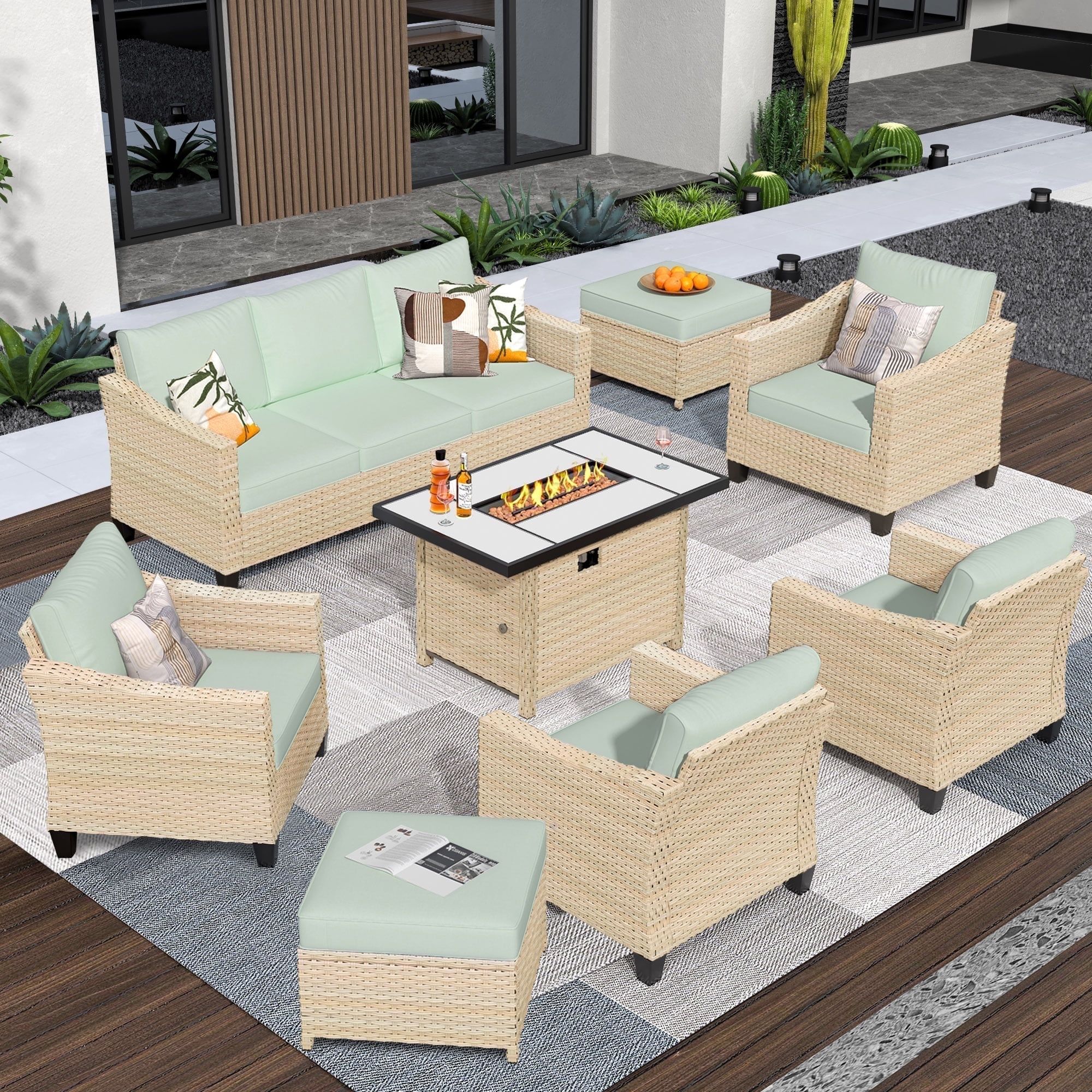 Vcatnet Outdoor Patio Furniture Sets With Fire Pit 8 Pieces Sectional ... with regard to Gewnee 8-Pieces Outdoor Patio Furniture Sets