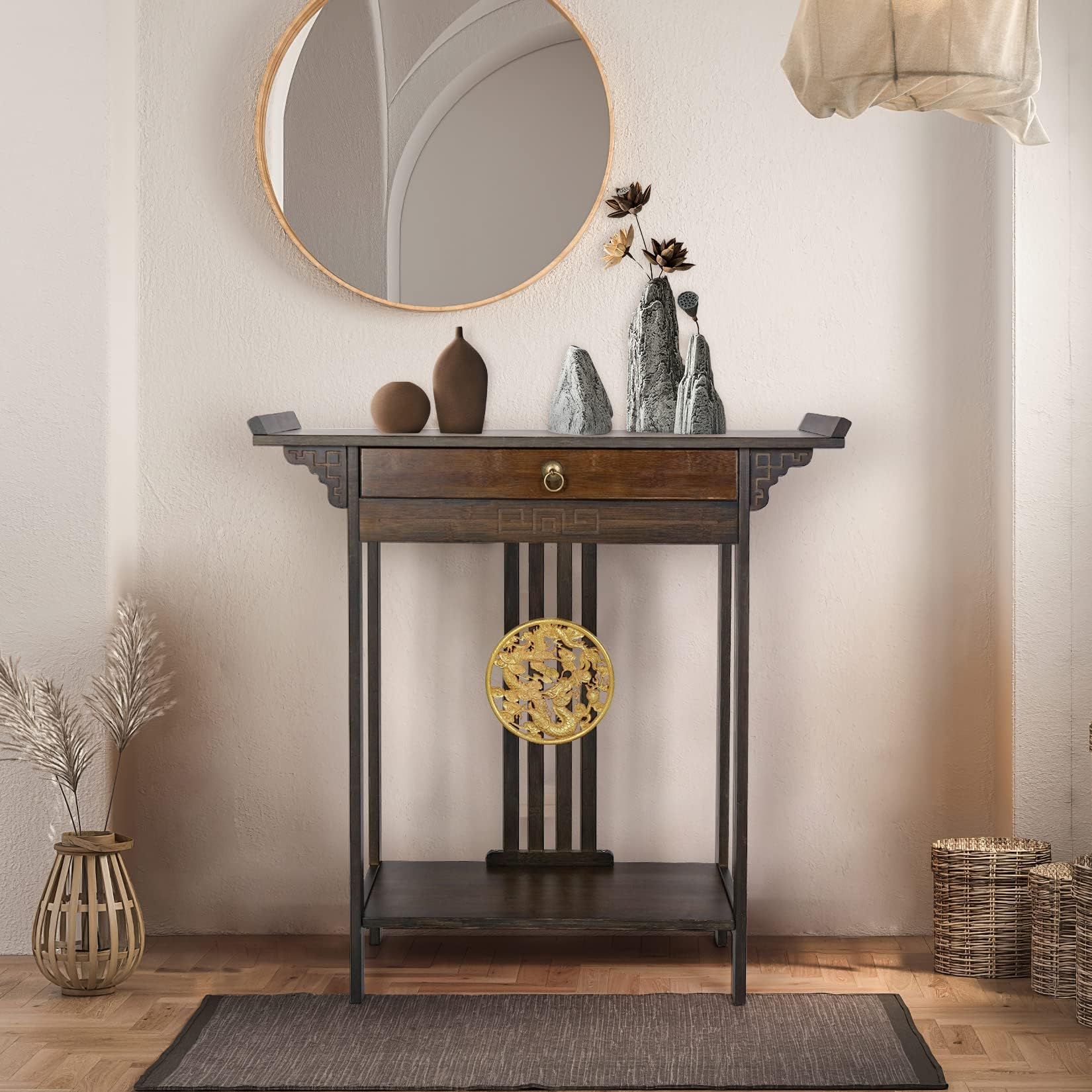 Vedecasa Console Table For Entryway With 3 Drawers Slim Hallway Table ... pertaining to Tateus Retro Senior Console Table For Hallway Living Room Bedroom, Black