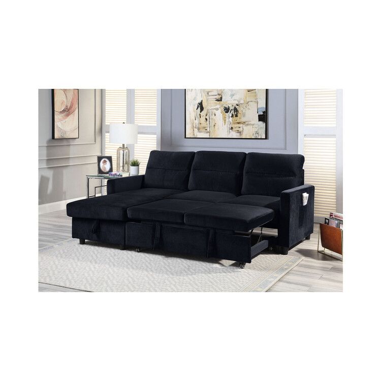 Velvet Reversible Sleeper Sectional Sofa With Storage Chaise And Side ... for Ivy Black Velvet Reversible Sleeper Sectional Sofa A Game-Changer for Living Room Design
