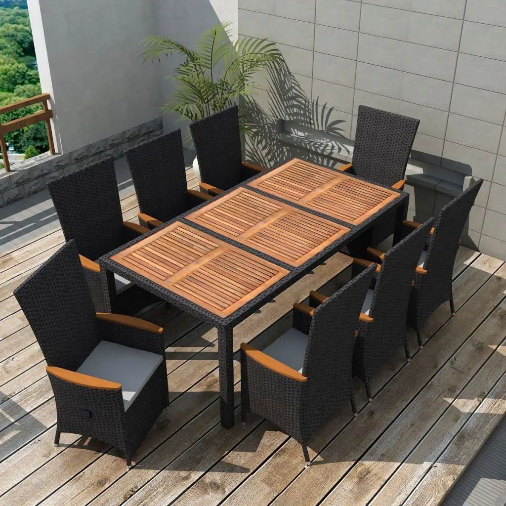 Vidaxl 17 Piece Outdoor Dining Set Black Poly Rattan Acacia Wood Xxl-In ... inside Vidaxl Dining Set Black And Brown Pe Rattan, Acacia Wood, Steel Medium