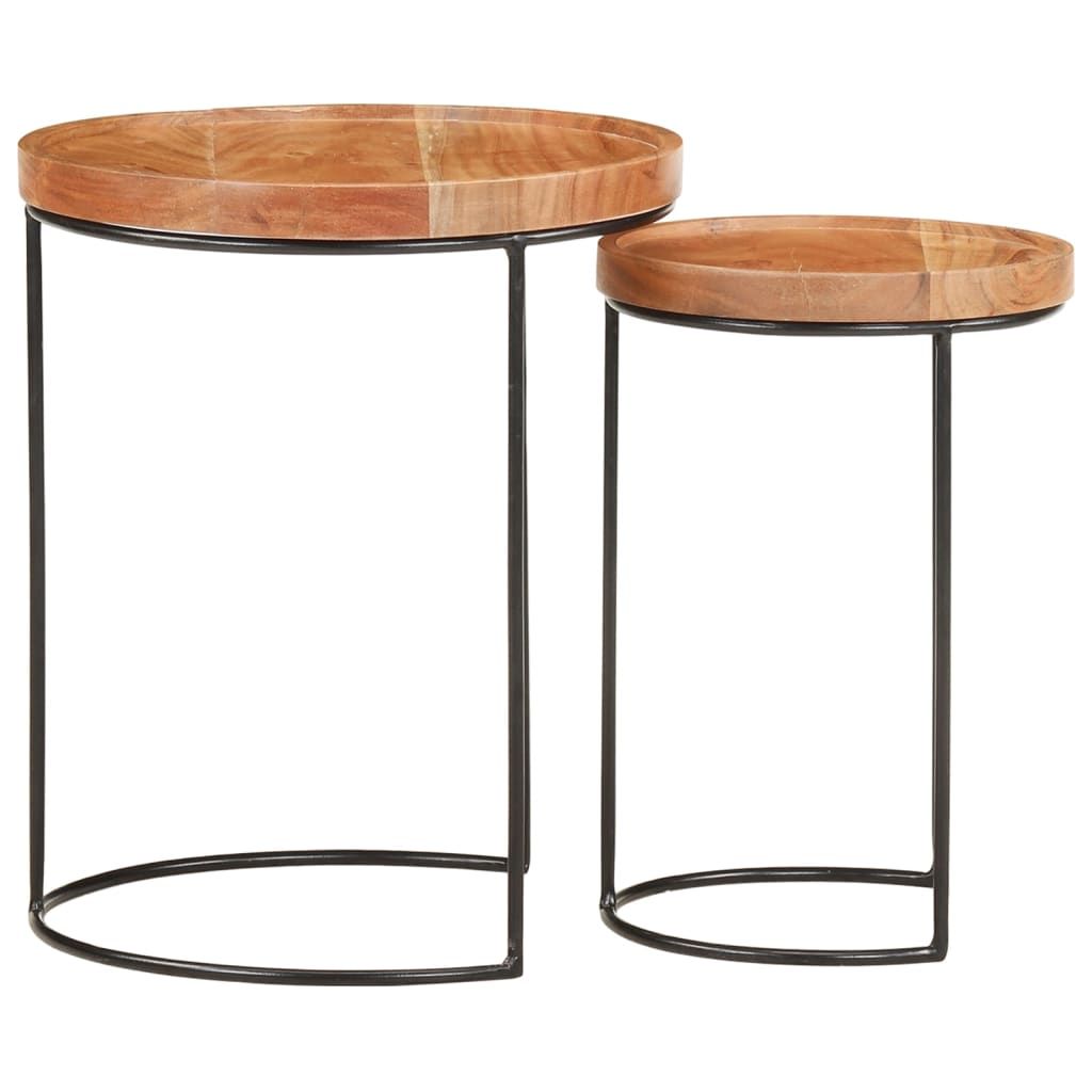 Vidaxl 2 Piece Coffee Table Set Solid Acacia Wood And Steel - Wood ... for Unveiling the Enduring Charm of Solid Acacia Wood Coffee Tables
