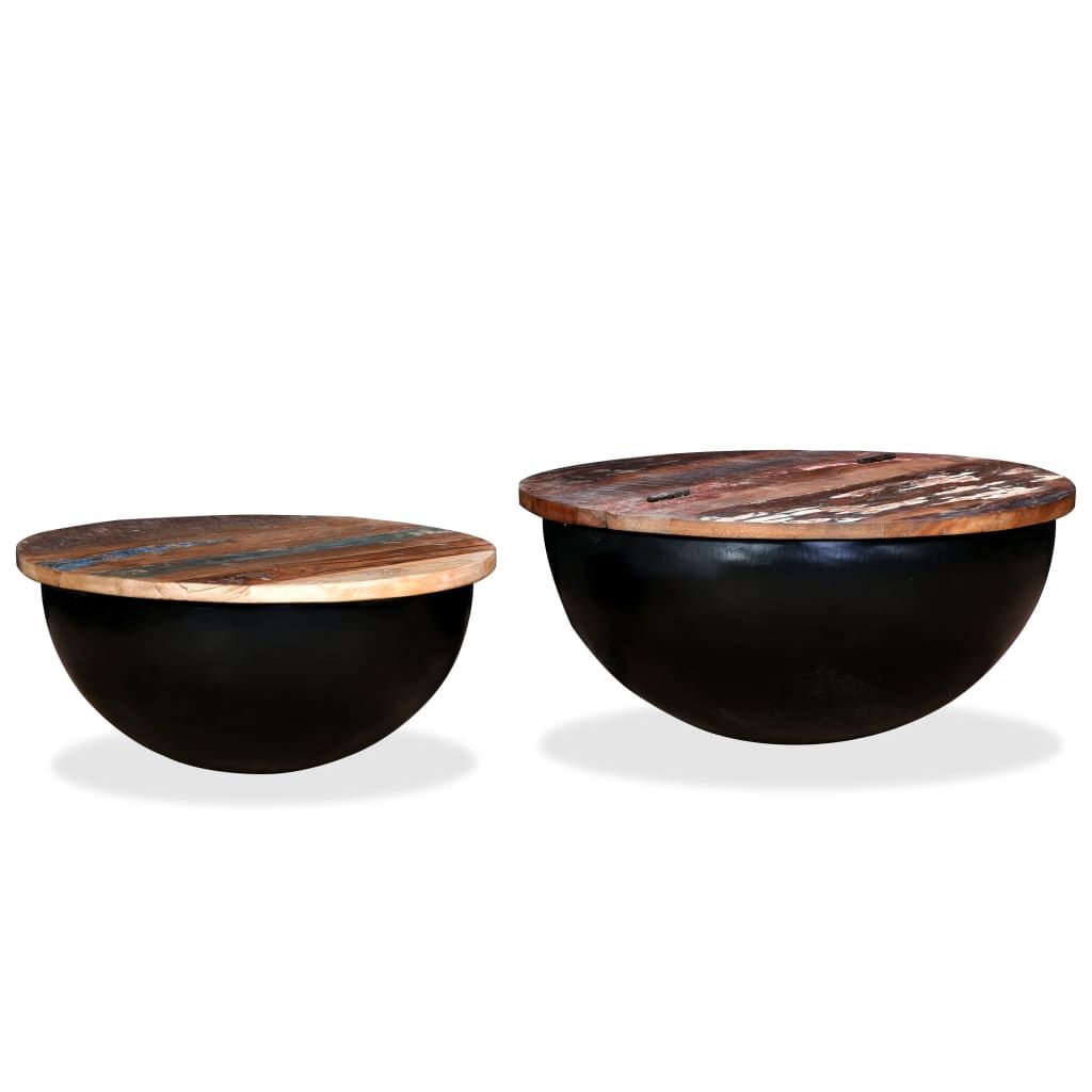 Vidaxl 2 Piece Coffee Table Set Solid Reclaimed Wood Black Bowl Shape ... inside Vidaxl 2-Piece Coffee Table Set Solid Acacia Wood