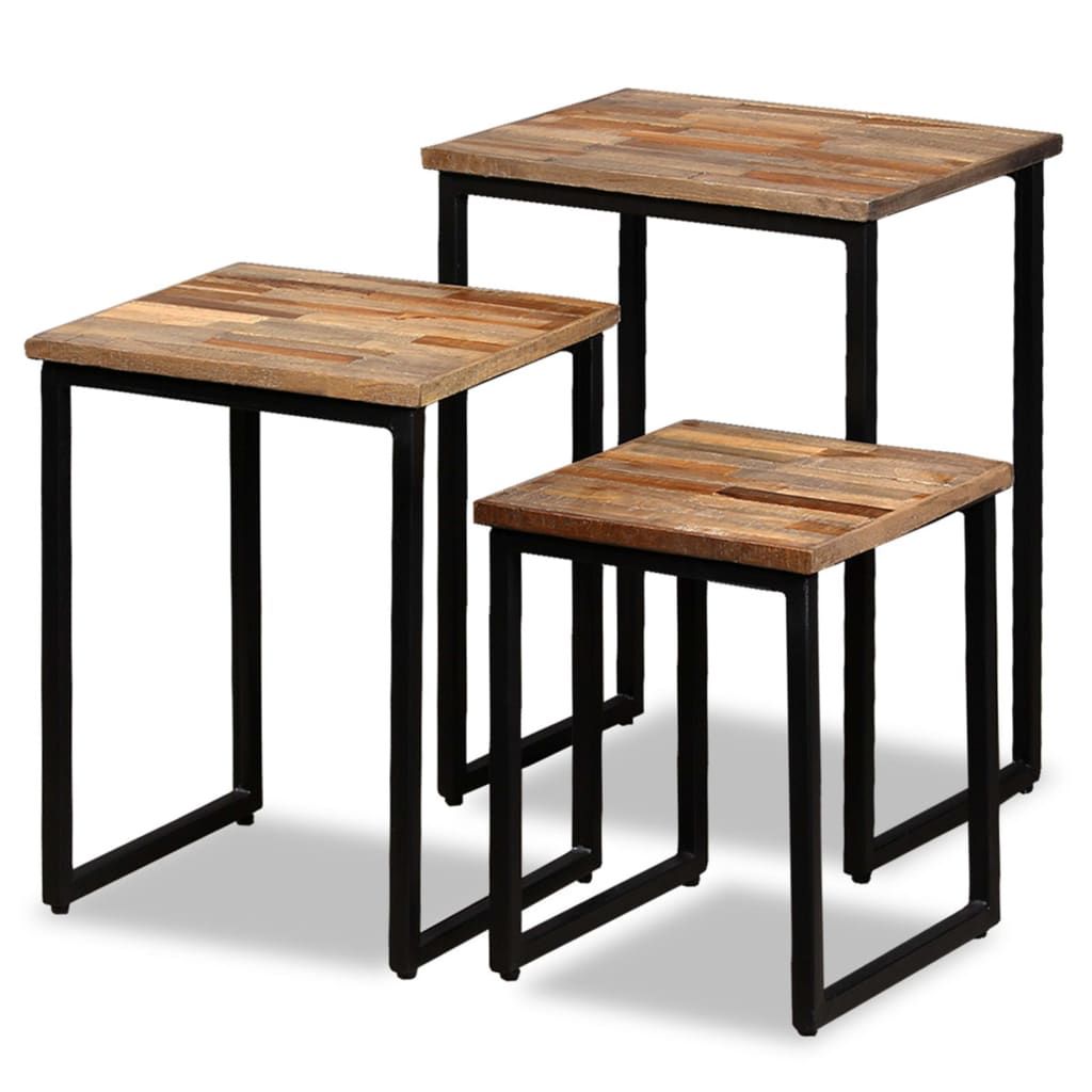 Vidaxl 3 Piece Nesting Coffee Table Set Solid Reclaimed Teak - Wood ... pertaining to Design considerations for multicolor reclaimed wood furniture