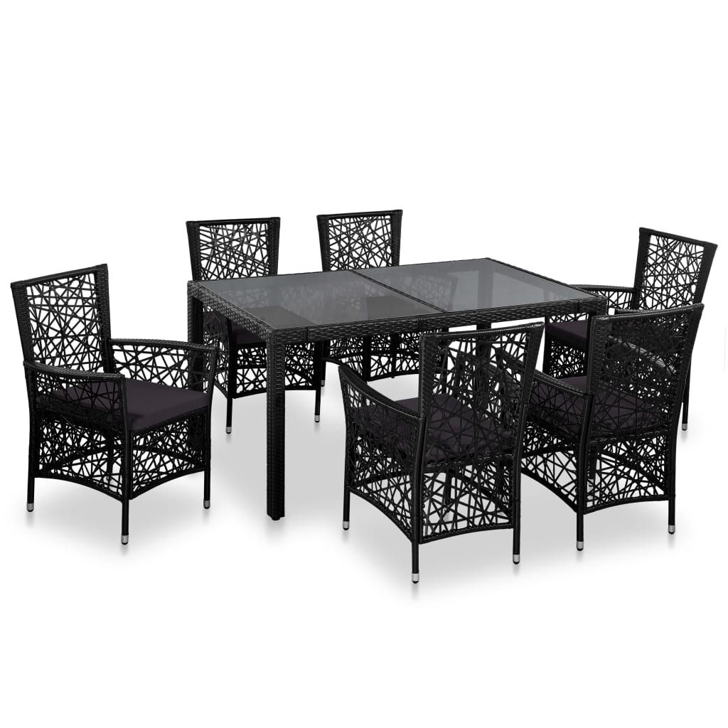Vidaxl 7 Piece Outdoor Dining Set Poly Rattan Black - Wood Factory ... for Vidaxl Dining Set Black And Brown Pe Rattan, Acacia Wood, Steel Medium