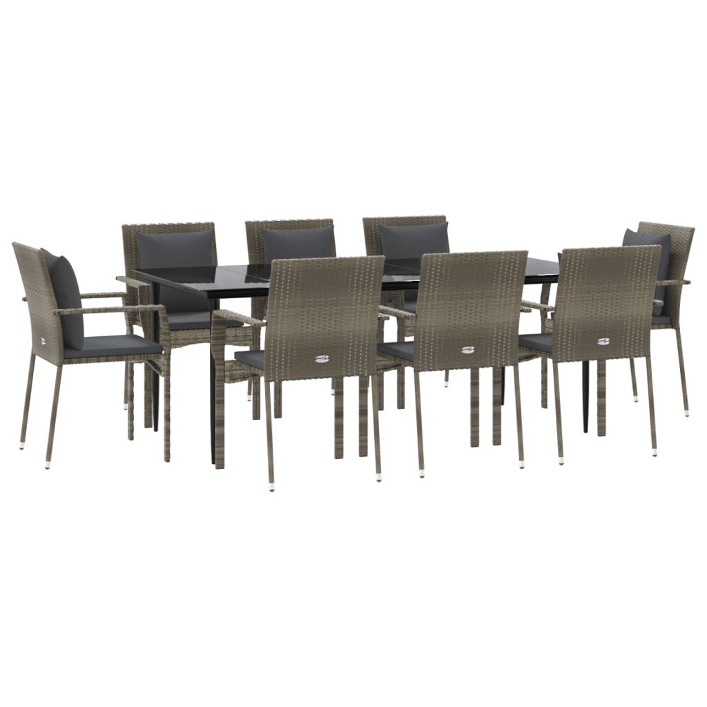 Vidaxl 9 Piece Patio Dining Set With Cushions Black And Gray Poly ... for Vidaxl Patio Dining Set 9 Piece Outdoor Table And Chairs Wood And Rattan Black