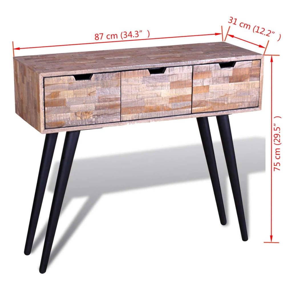 Vidaxl Console Table With 3 Drawers Reclaimed Teak Wood | Vidaxl.com regarding Vidaxl Console Table 39.4X13.8X29.5 Solid Teak Wood, 288842