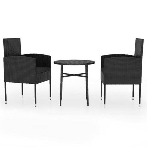 Vidaxl Patio Dining Set - 3 Piece Black Poly Rattan Patio Furniture Set ... throughout Elevate Your Dining Space with a Chic 3-Piece Black and Gray Table Set