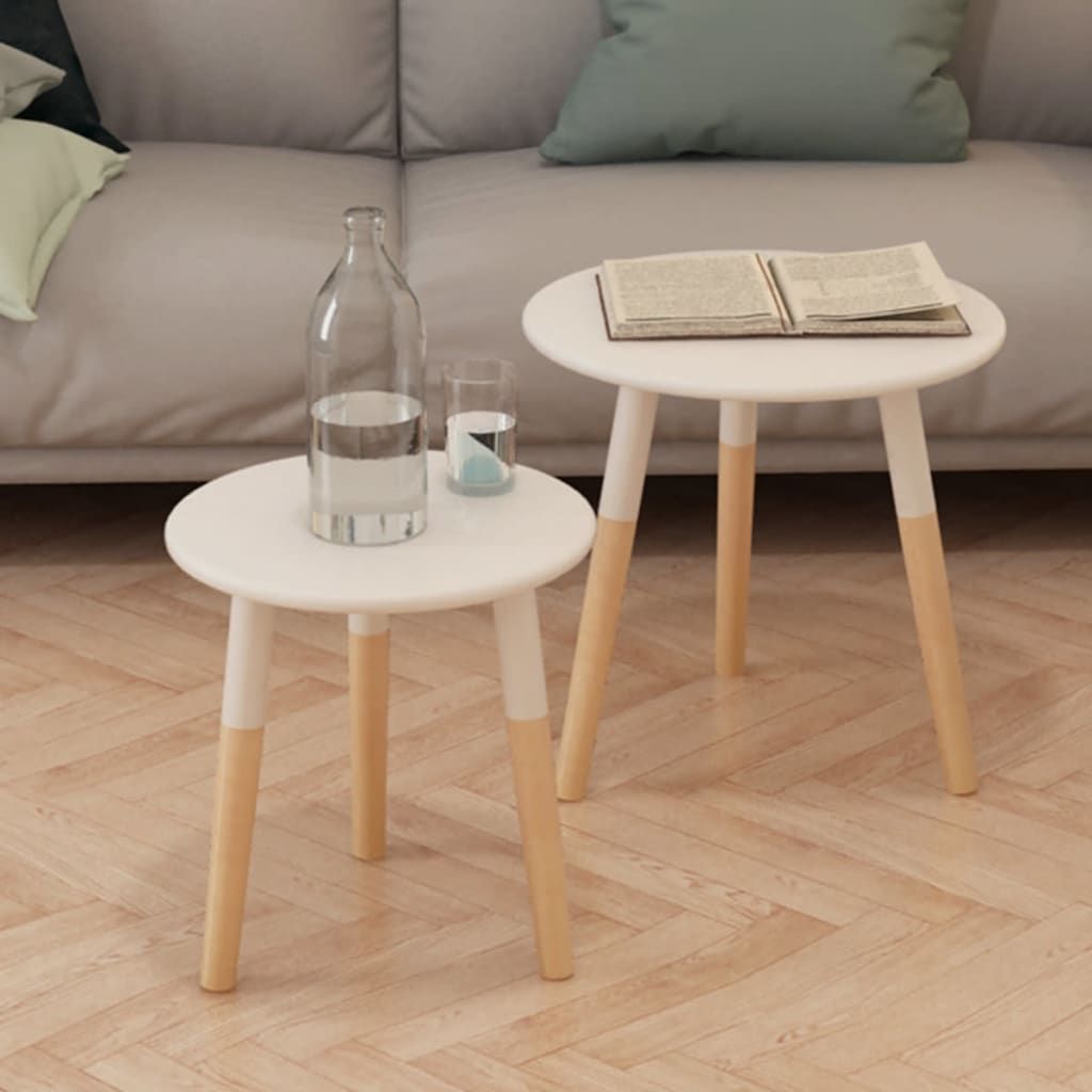 Vidaxl Side Table Set 2 Pieces Solid Pinewood White | Vidaxl.com regarding Vidaxl Side Table Set 2 Pieces Solid Mango Wood