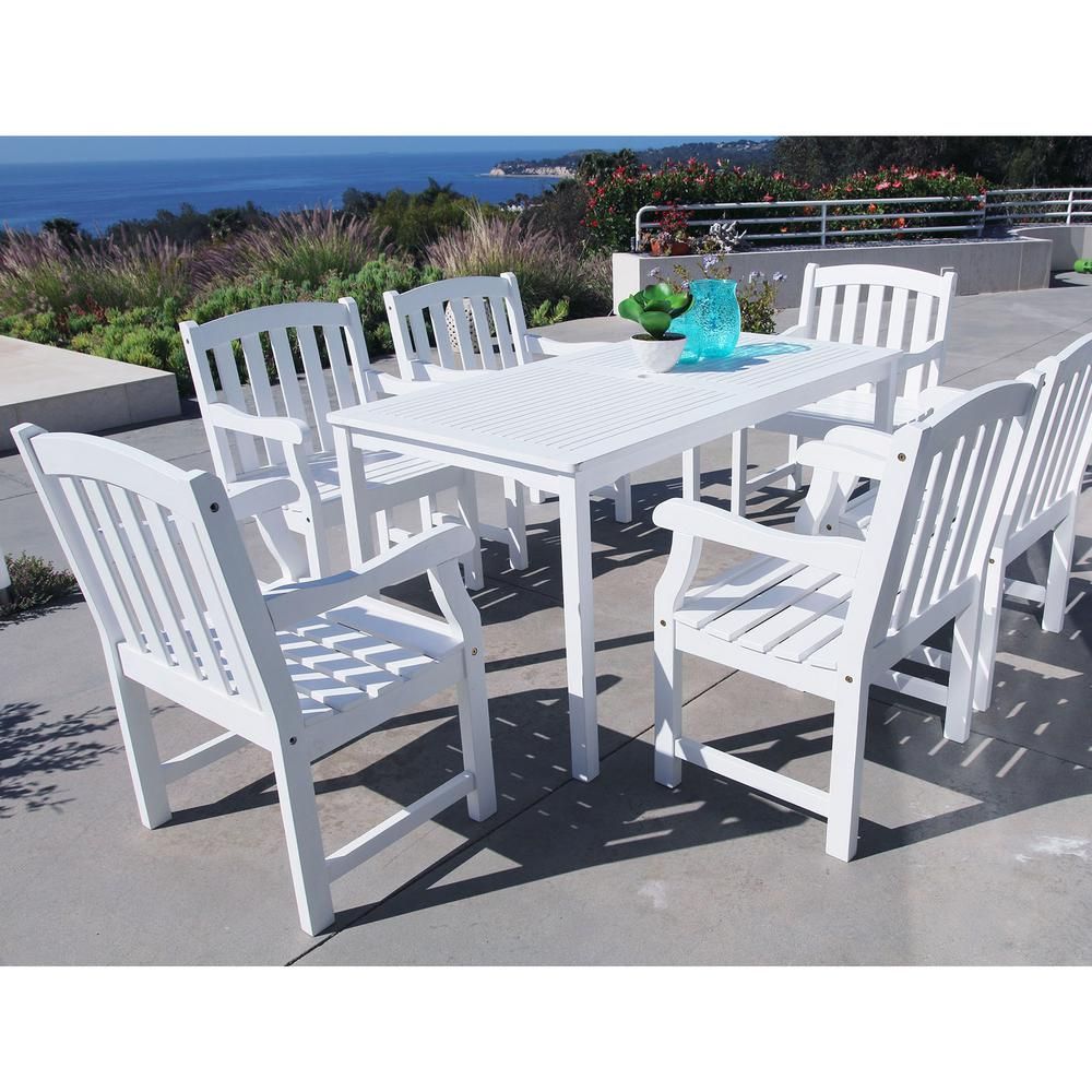 Vifah Bradley Acacia White 7-Piece Patio Dining Set With 32 In. W Table ... throughout Compamia California 7-Piece Outdoor Seating Set, White