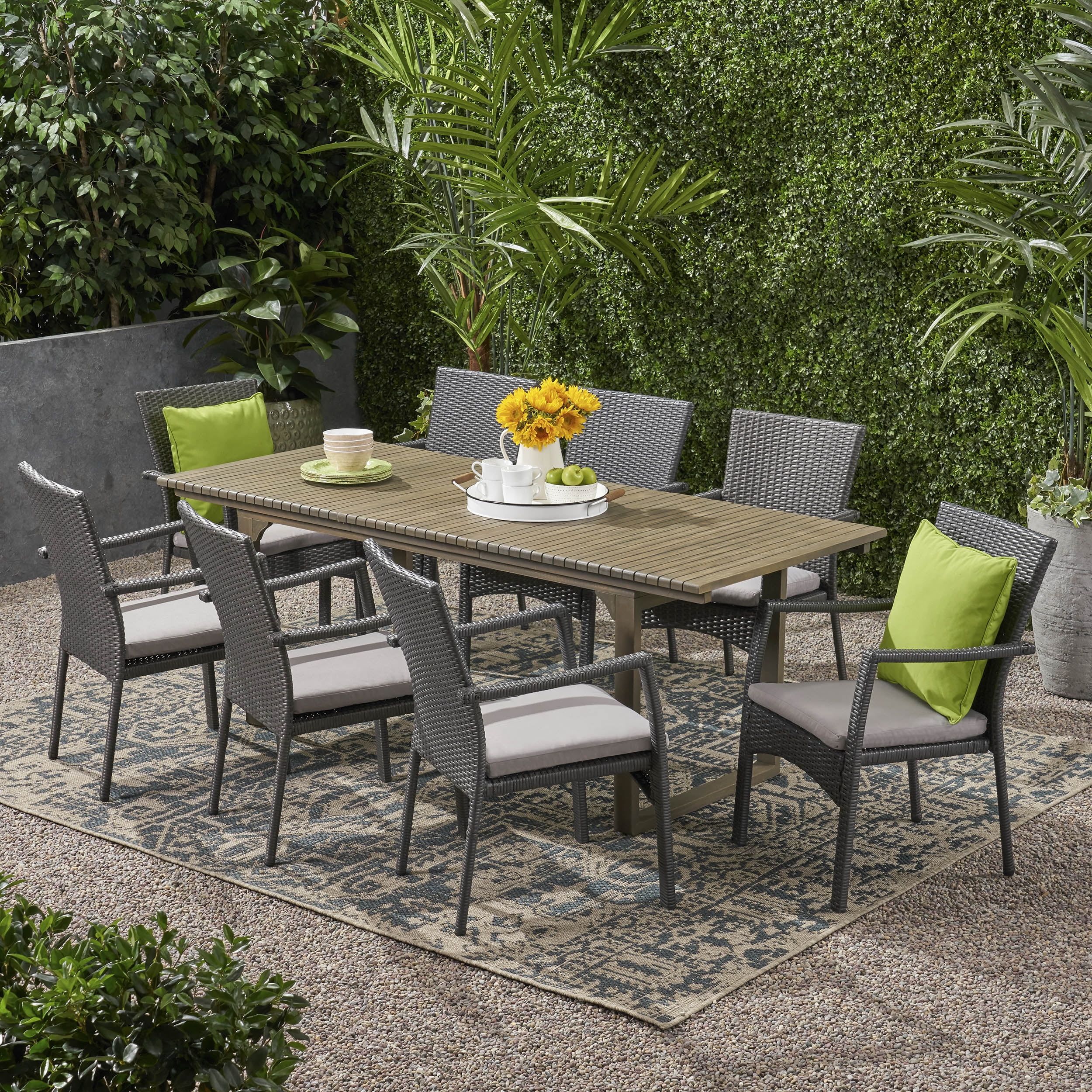 Walmart Dining Set Patio At Dennis Fleming Blog intended for Paula Outdoor Wood And Wicker 8 Seater Dining Set, Gray/Black/Light Gray