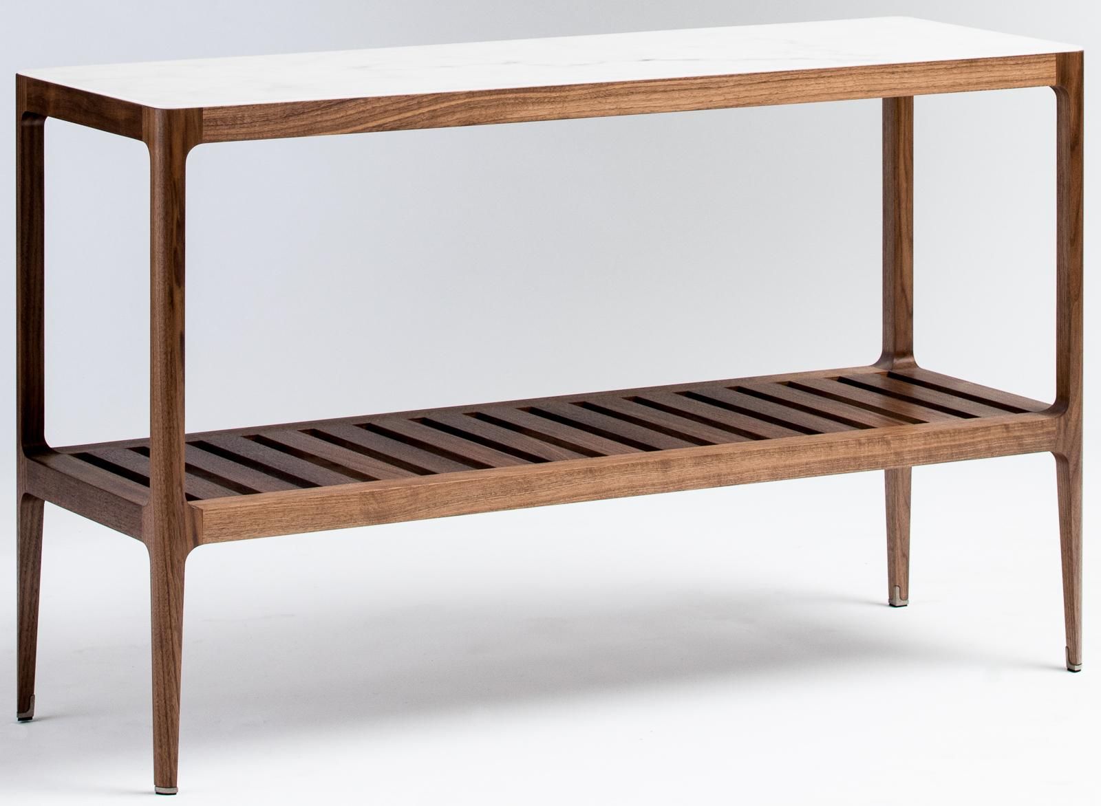 Walnut Radius Console Table With Slatted Shelf By Munson Furniture For ... with Unlocking Storage Potential A Walnut Console Table Guide