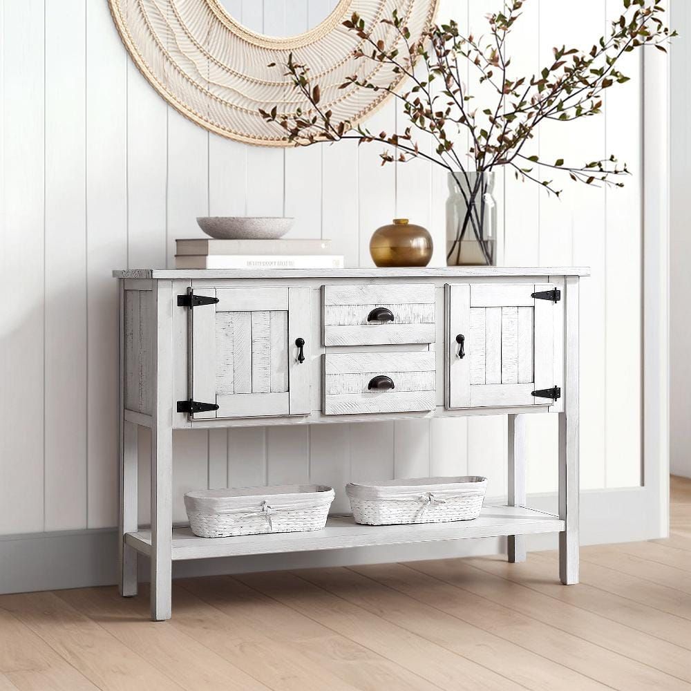 Warmiehomy 48 In. Solid Wood Sideboard Console Table With 2-Drawers And ... throughout Understanding the craftsmanship behind Gewnee 48'' solid wood sideboard console tables