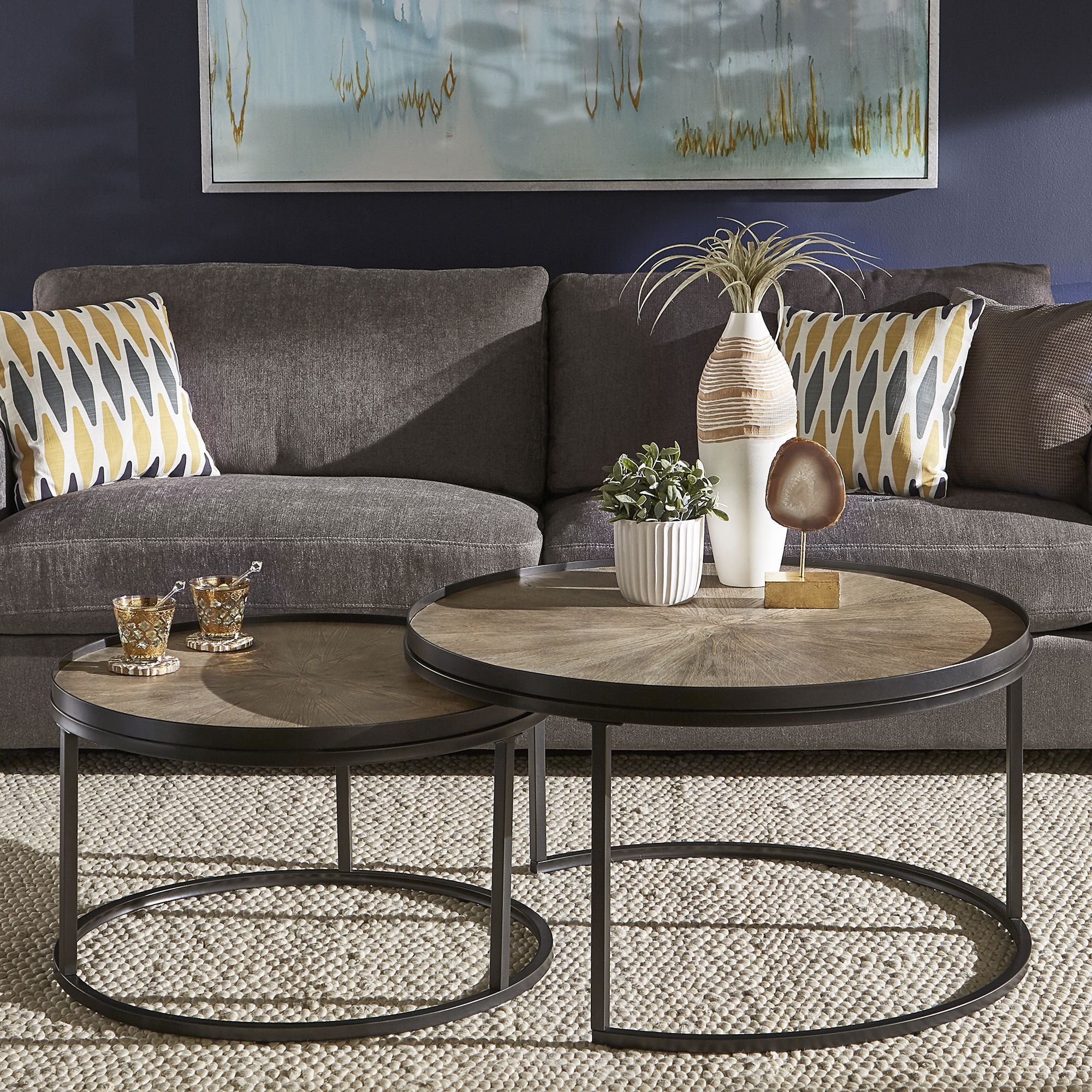 Weston Home Bluff Grey Oak Finish Round Nesting Coffee Tables, Set Of ... throughout Styling Your Home with the Practical Elegance of Fabienne Nesting Tables