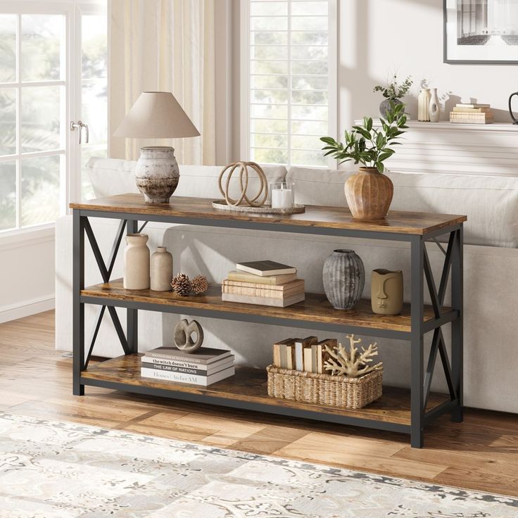 Whizmax Industrial Console Table For Entryway,3 Tier Wood Sofa Table ... throughout Colebrook 35" Console Table