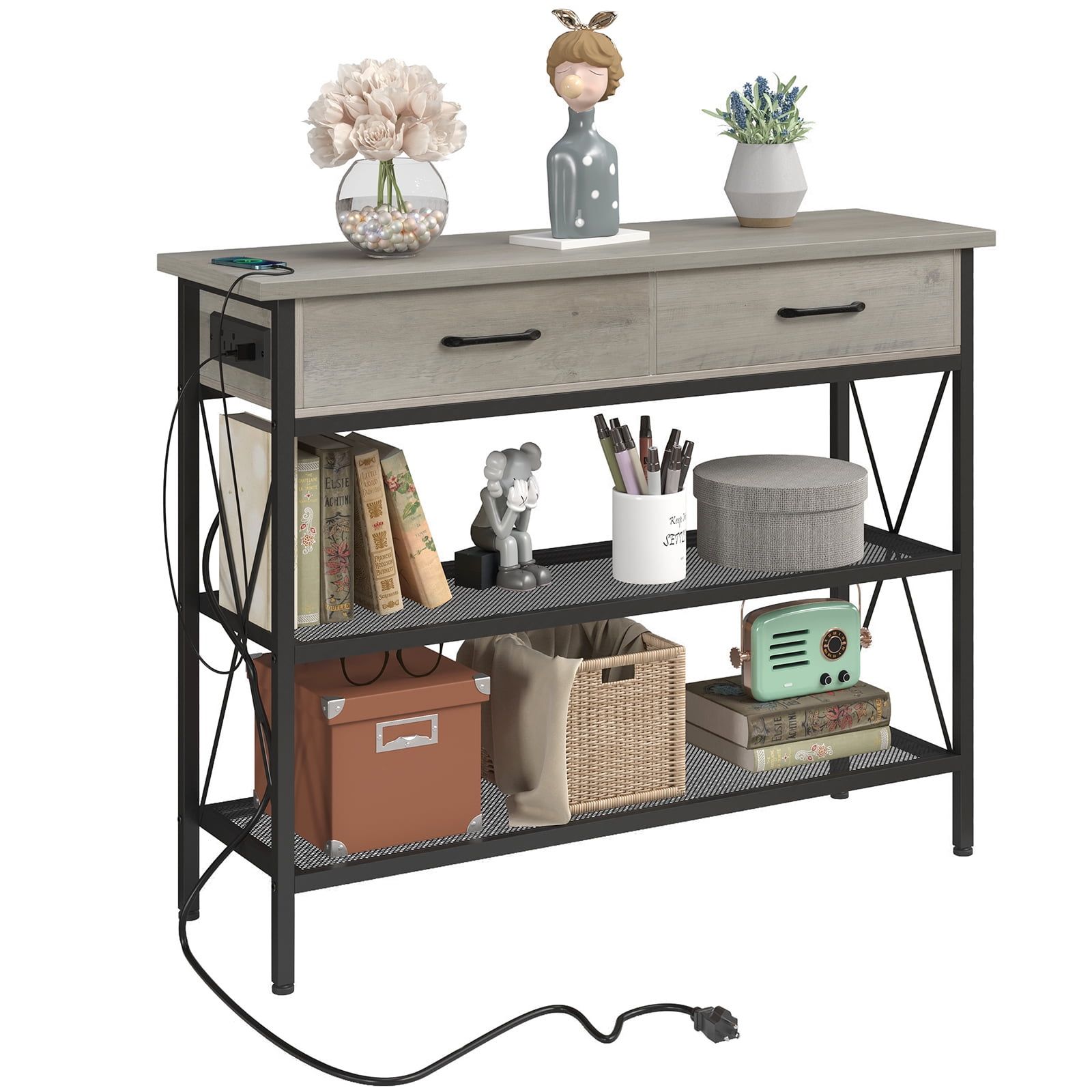 Whizmax Industrial Console Table With Outlets And Usb Ports, Entryway ... within Creating visual harmony with console table lighting features