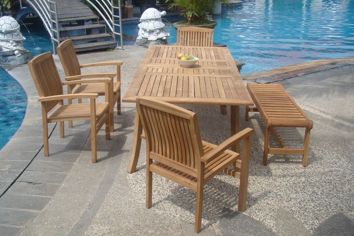 Wholesaleteak 7 Piece Grade-A Teak Outdoor Dining Set With Bench And ... in Creating comfortable seating arrangements for al fresco dining