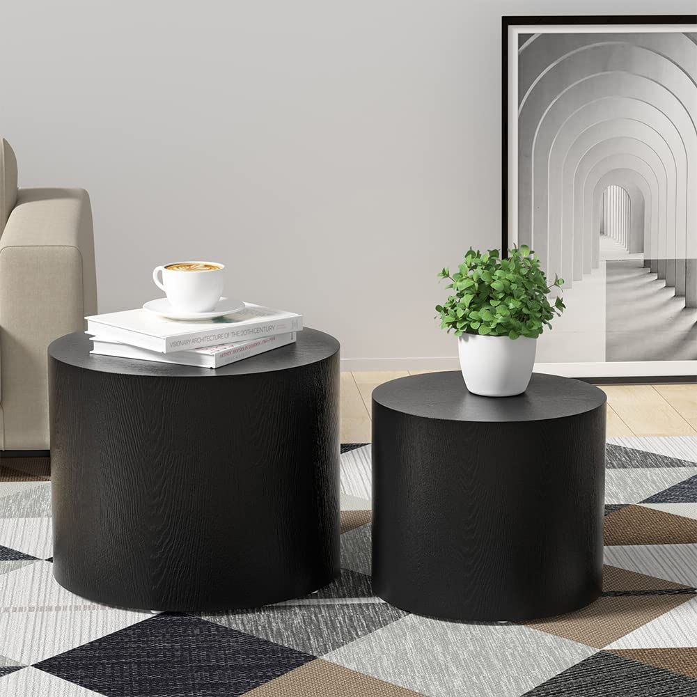 Williamspace Nesting Coffee Table Set Of 2, Black Round Wooden Coffee ... regarding Maximizing Your Space Small Apartment Solutions with Nesting Tables