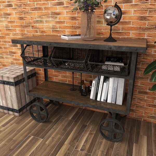 Williston Forge Black Metal Industrial Rolling Cart 3 Basket Drawers ... intended for Multipurpose Recycled Wood Rolling Console Table Cart Metal Industrial Wheels
