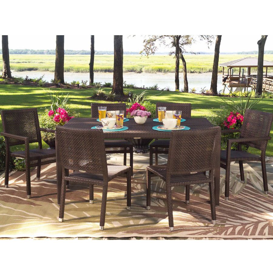 Woodard All Weather Miami 7 Piece Wicker Dining Set | Wc-Allweather-Set3 pertaining to Miami 7-Piece Dining Set, Orange