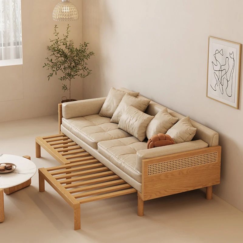 Wooden Folding Bed in Oak Solid Wood Sitting-Bed Foldable Sofa