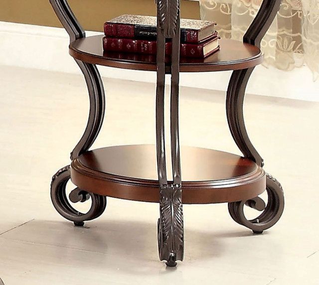 Wooden Table With Metal Frame, Brown Cherry Finish - Victorian - Side ... pertaining to Wooden Sofa Table With Metal Frame, Brown Cherry Finish