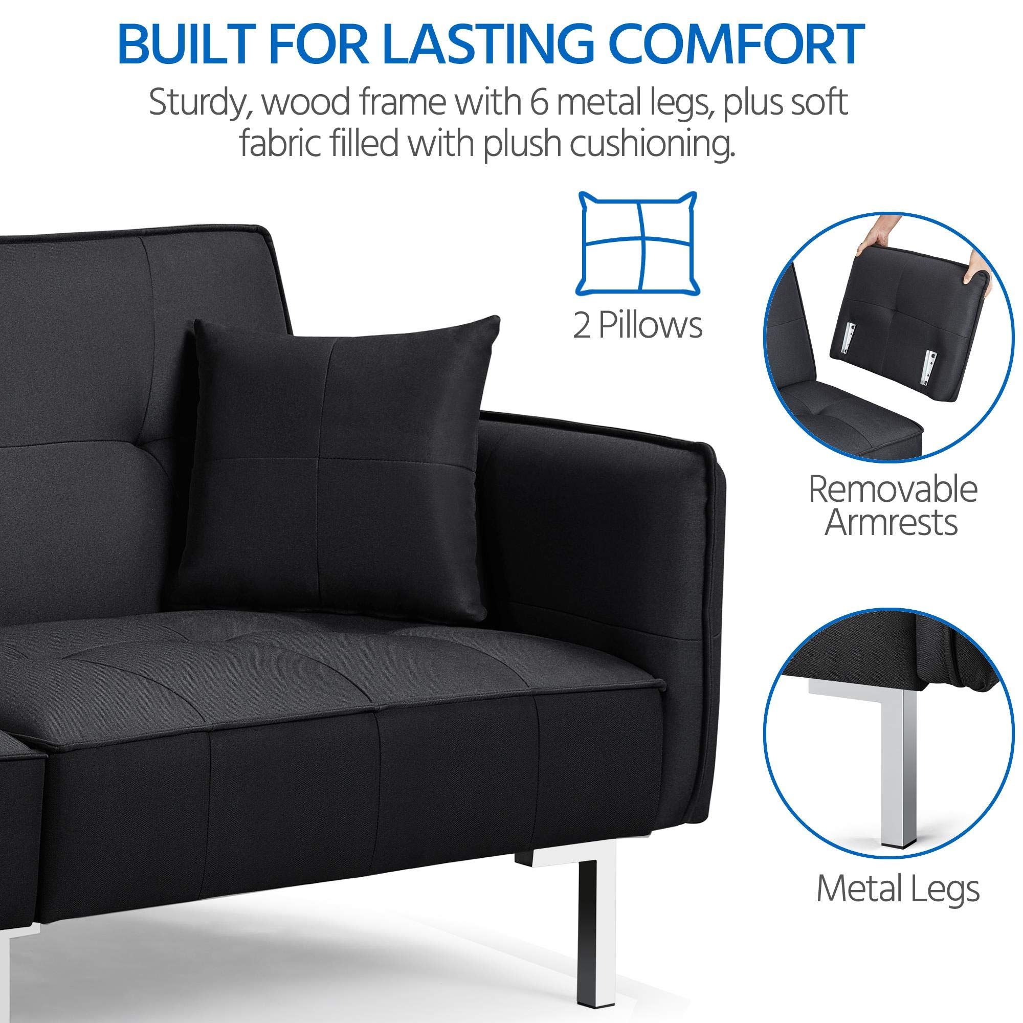 Yaheetech Fabric Sofa Bed 3 Seater Click Clack Sofa Bed Modern ... for Convertible Chenille Sofa Bed With Curved Wood Arms & Click-Click Tech, Brown
