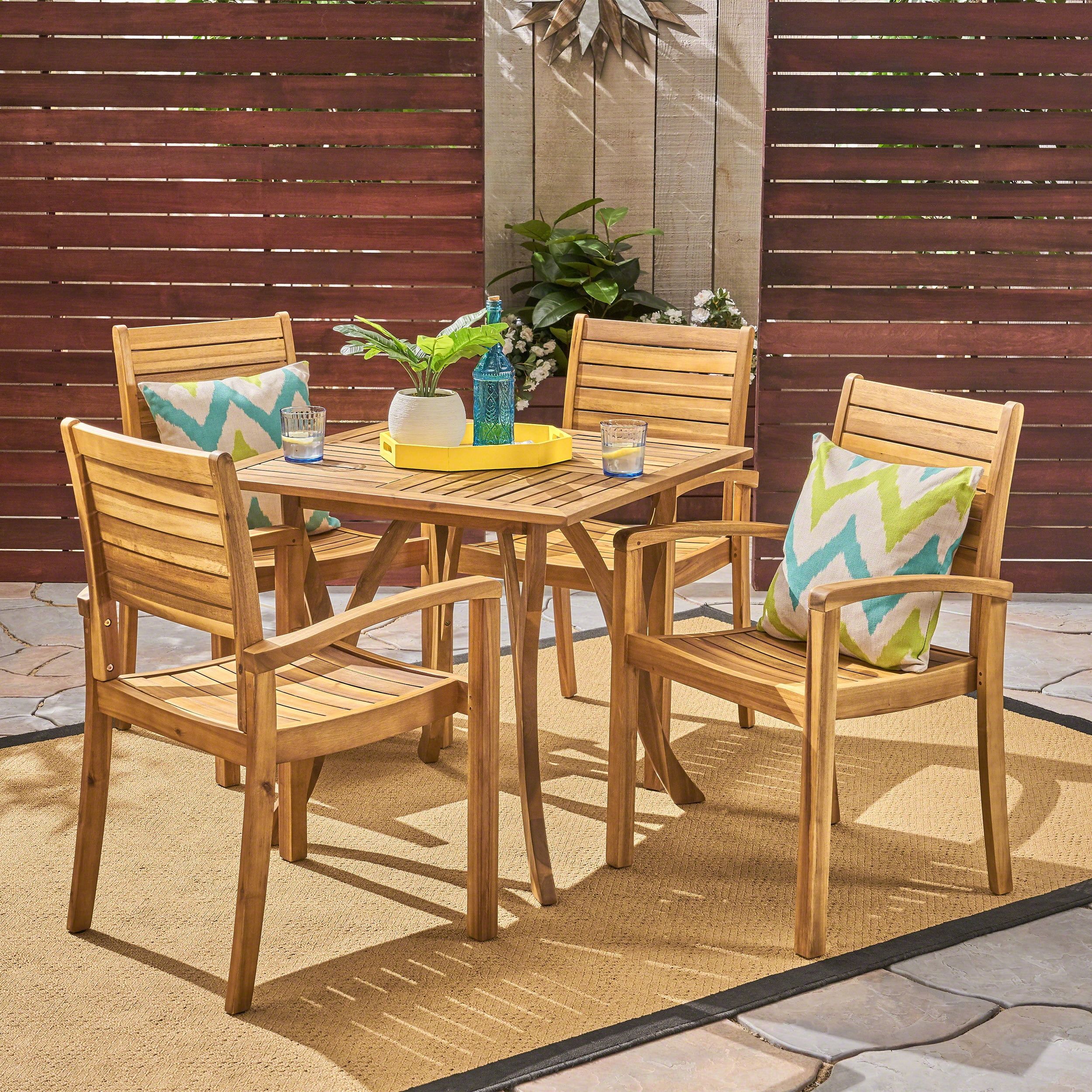 York Outdoor 5 Piece Acacia Wood Square Dining Set, Teak - Walmart.com regarding Astin Outdoor Acacia Wood 4 Seater Square Dining Set With Mesh Seats, Gray Finis