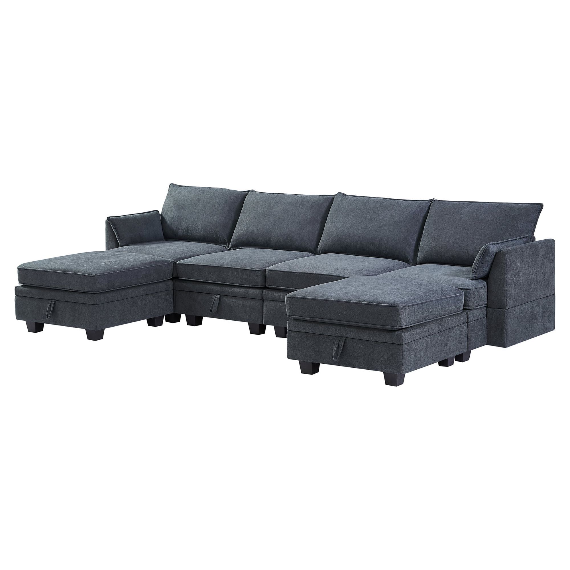 Yyao Modern Large U-Shape Modular Sectional Sofa, Reversible Sofa Bed ... in Transform Your Living Room with the Gewnee U-Shape Sectional in Dark Grey