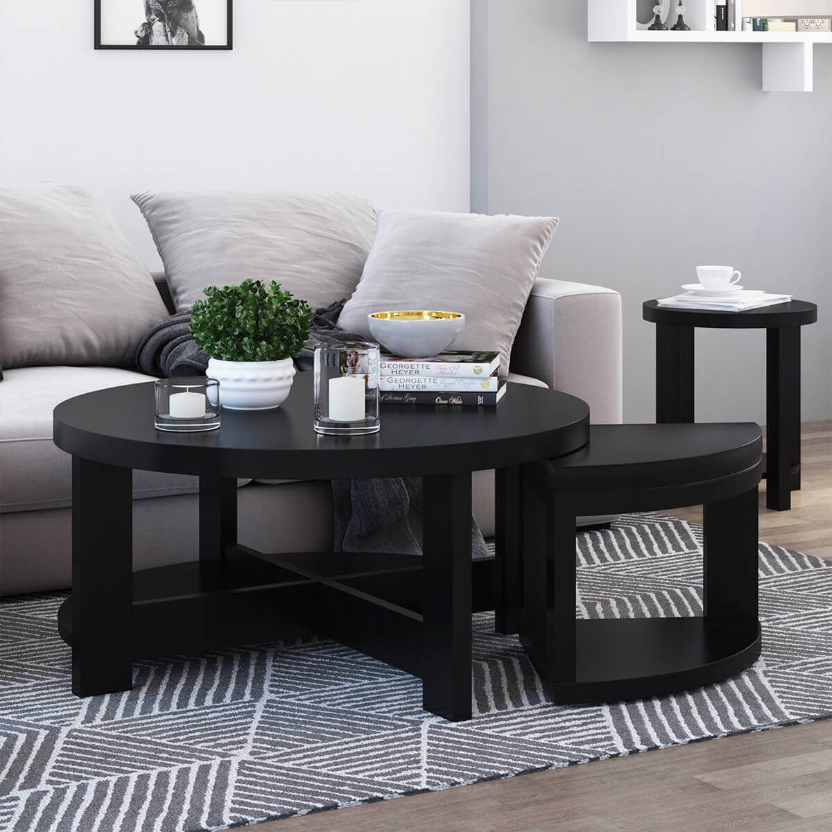 Zayante Rustic Solid Wood Round Nesting Coffee Table Set Of 3 pertaining to Fabienne Round Nesting Coffee Tables 3-Piece Set