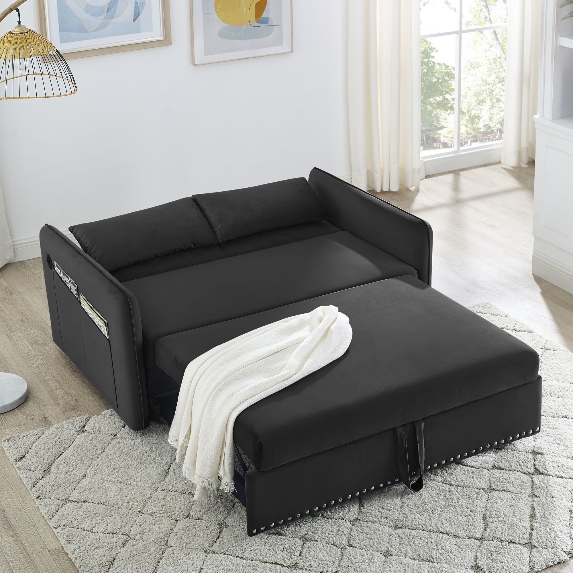 "Zechuan 3 In 1 Sleeper Sofa With 2 Usb Ports, 55"" Velvet Convertible ... in Choosing the Right Sleeper Sofa For Urban Living
