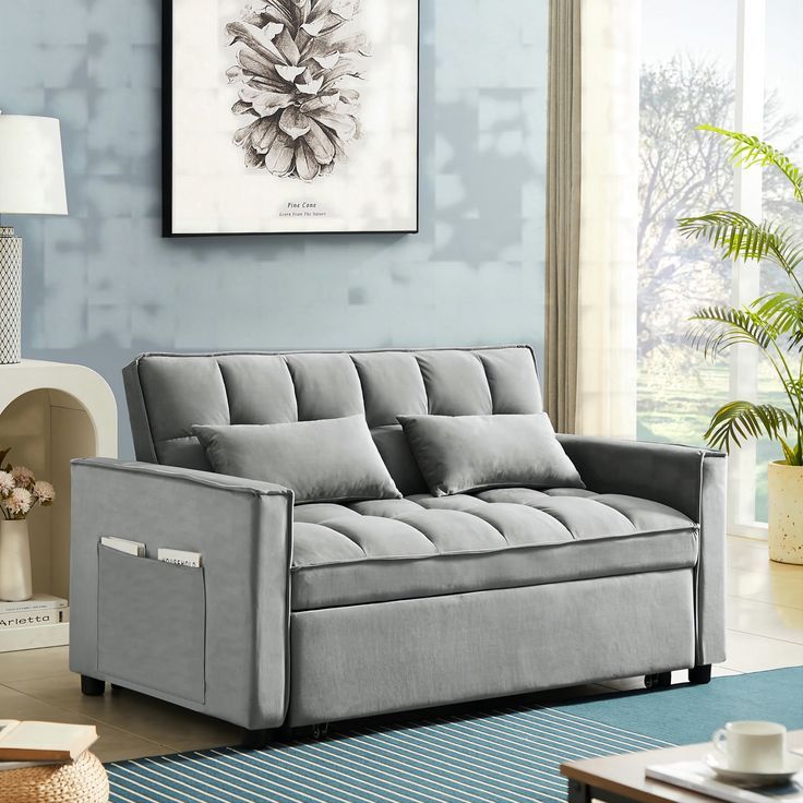 Zechuan Convertible Sofa Bed With Pull Out Bed - 55&amp;quot; Tufted Velvet ... for Comfortable Sofa Bed With Chenille Upholstery &amp;amp; Quick Pull-Out Design, Gray