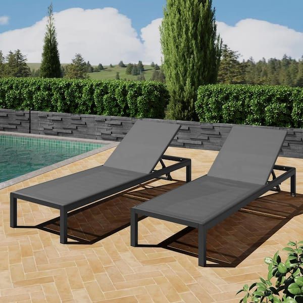 Zeus & Ruta 2-Piece Black Aluminum Outdoor Patio Chaise Lounge Chair ... in Black Aluminum Outdoor Patio Chaise Lounge Chair