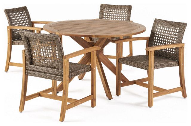 Ziggy Outdoor 4 Seater Acacia Wood Dining Set - Tropical - Outdoor ... throughout Ziggy Outdoor 4 Seater Acacia Wood Dining Set
