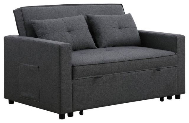 Zoey Dark Gray Linen Convertible Sleeper Loveseat With Side Pocket ... for Understanding the Benzara BM293178 Design and Practicality