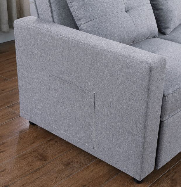 Zoey Linen Convertible Sleeper Loveseat With Side Pocket - Transitional ... inside Understanding the Benzara BM293178 Design and Practicality