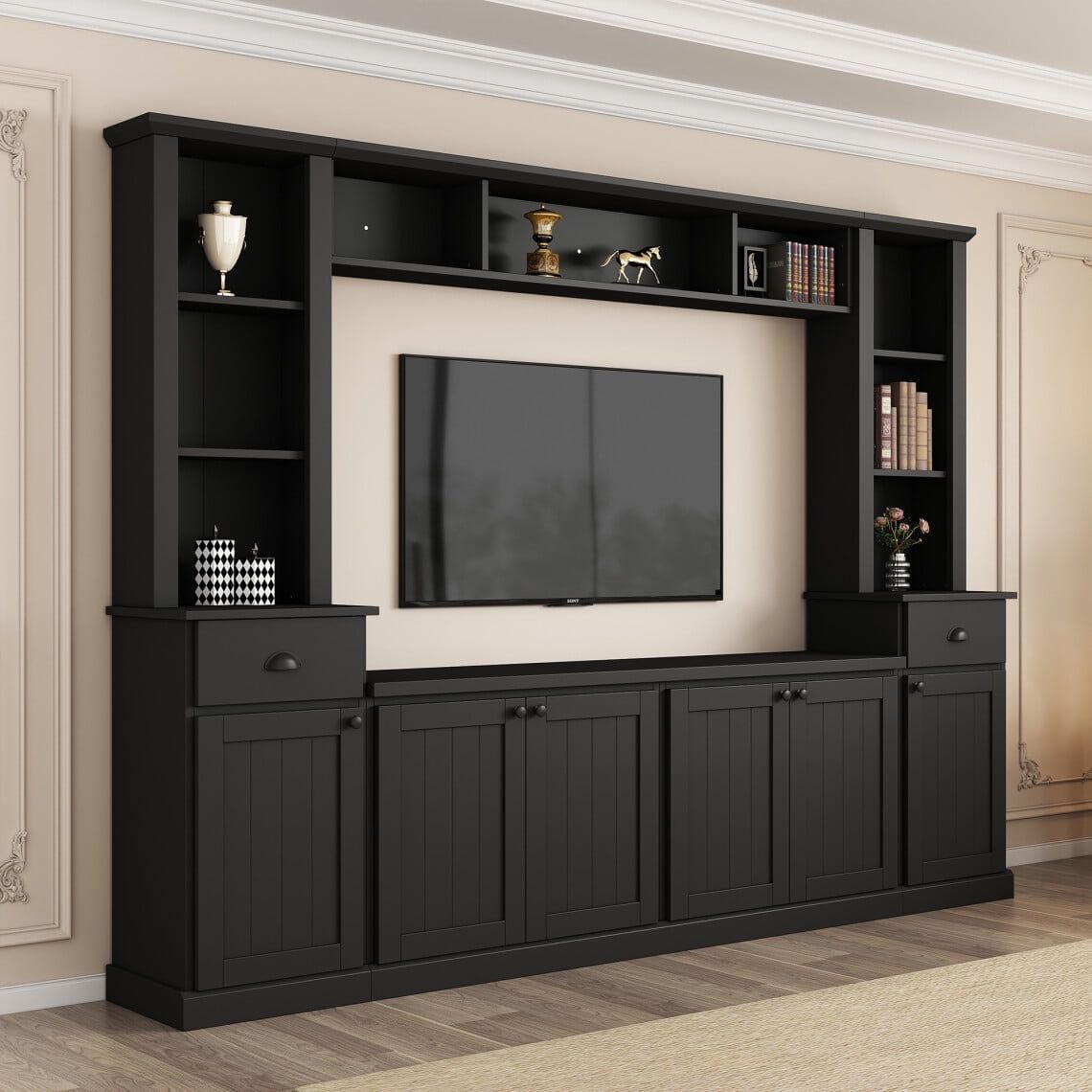 104" Minimalist Tv Stand Set, Modern Multi-Function Entertainment Wall ... with regard to Hatfield Tv Stand/Media Center W/Adjustable Center Shelf, Dual Soft Close Doors