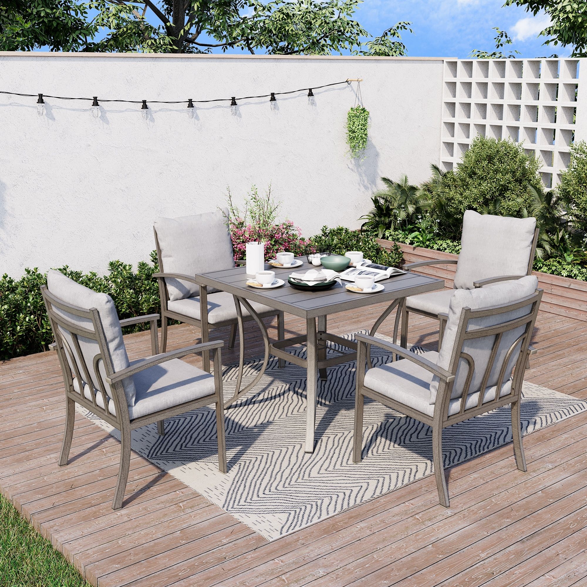 5/7 Pieces Wicker Outdoor Patio Dining Table Chairs Set With Cushion ... with Barton 5-Piece Patio Dining Set, Dining Table, 4 Stackable Patio Chairs, 7-Piece Set