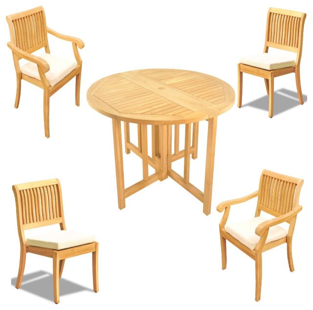 5-Piece Outdoor Patio Dining Set: 48&amp;quot; Butterfly Table, 4 Arbor Stacking ... inside 5-Piece Outdoor Patio Teak Dining Set - 48&amp;quot; Butterfly Table &amp;amp; 4 Lagos Arm Chairs