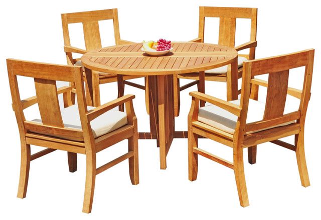 5-Piece Outdoor Patio Teak Dining Set, 48&amp;quot; Butterfly Table, 4 Osbo Arm ... pertaining to 5-Piece Outdoor Patio Teak Dining Set - 48&amp;quot; Butterfly Table &amp;amp; 4 Lagos Arm Chairs