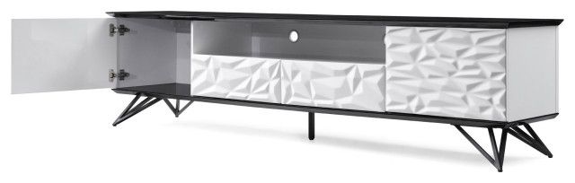 86.5" Modern Vortice Tv Stand Black And White Lacquer Matte Black Metal ... in Exploring Geometric Patterns in Modern Home Entertainment Units