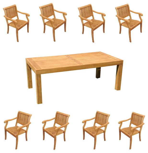 9-Piece Outdoor Teak Dining Set: 86" Rectangle Table, 8 Arbor Stacking ... intended for Understanding the craftsmanship behind premium outdoor dining sets