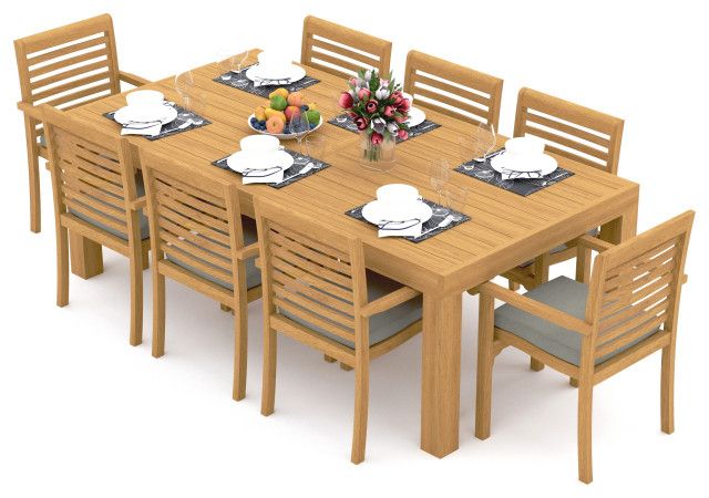 9-Piece Outdoor Teak Dining Set: 86" Rectangle Table, 8 Hari Stacking ... with regard to Understanding the craftsmanship behind premium outdoor dining sets