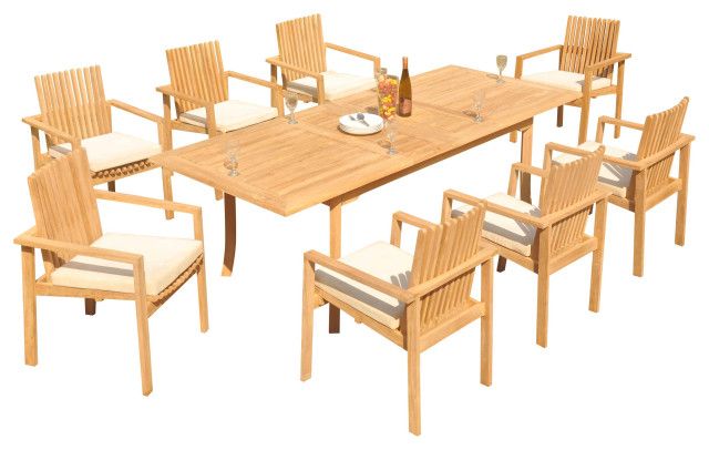 9-Piece Outdoor Teak Dining Set: 94" Rectangle Table, 8 Clip Stacking ... within Understanding the craftsmanship behind premium outdoor dining sets