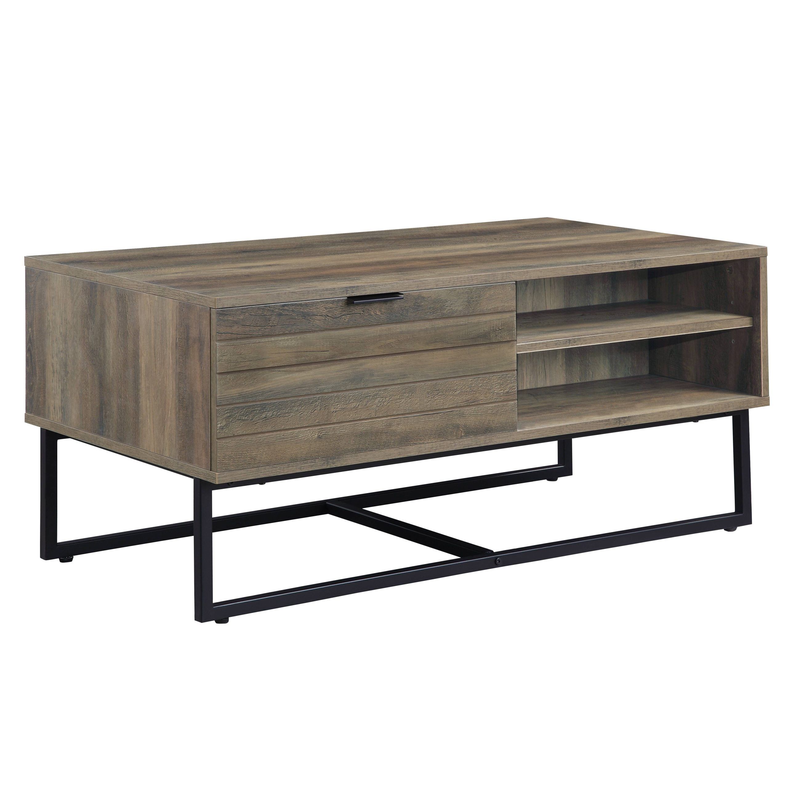 Acme Homare Coffee Table, Rustic Oak & Black Finish | Coffee Table With ... throughout Acme Furniture Acme Ensata Ii Side Pier, Cabinet, Rustic Oak And Black Finish